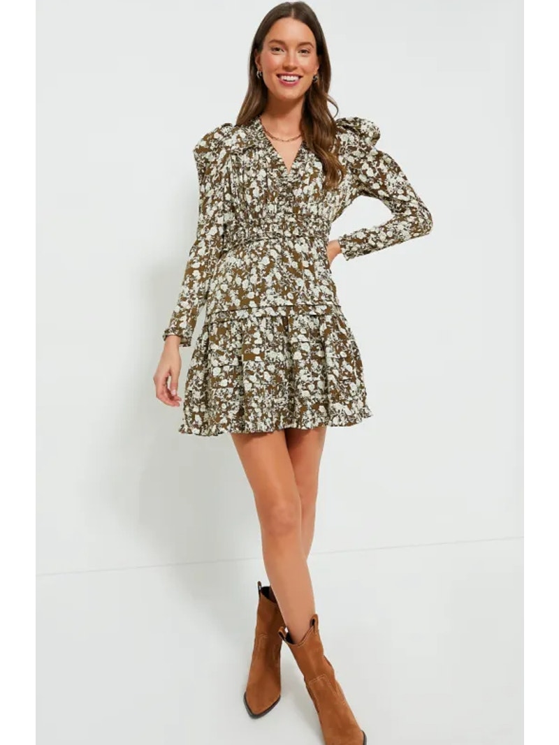 Tuckernuck Hyacinth House Plus Floral Renee Ruffled Mini Dress Olive Size Xxl